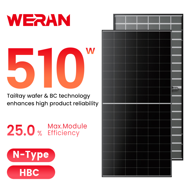 WERAN 495-510W แผงโซลาร์เซลล์แบบสัมผัสด้านหลังที่อยู่อาศัย - โมดูล PV บนชั้นดาดฟ้ากระจกสองชั้น OEM สำหรับผู้จัดจำหน่ายและผู้ติดตั้ง