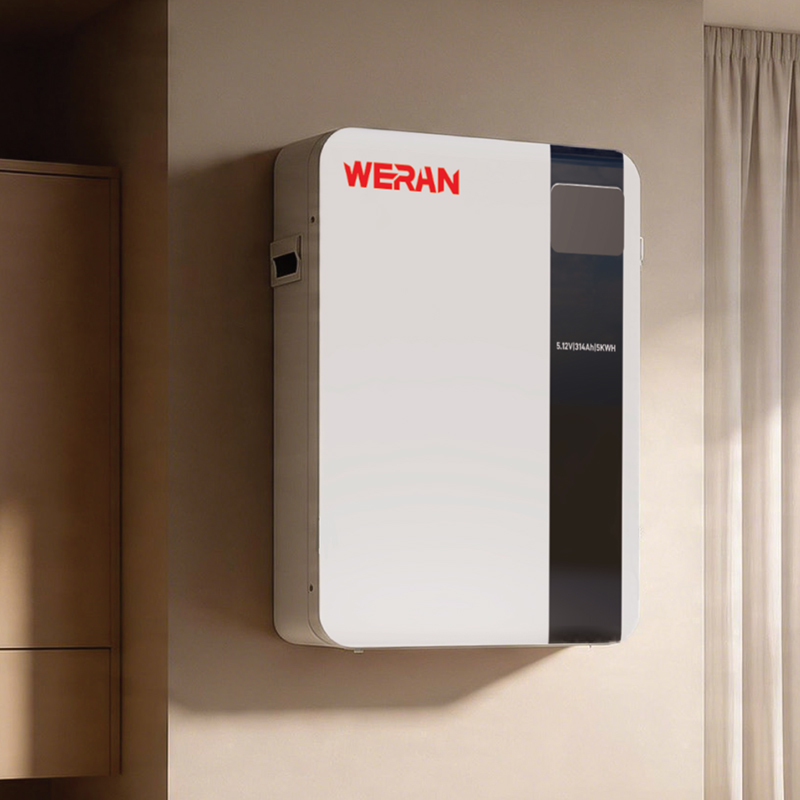 WERAN 51.2V 100Ah 5.12kWh แบตเตอรี่ LiFePO4 แบบติดผนังสำหรับการจัดเก็บพลังงานแสงอาทิตย์ที่อยู่อาศัย